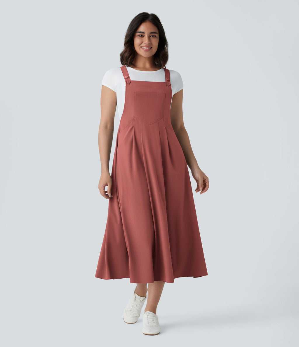 Robe mi-longue décontractée fluide Breezeful™ séchage rapide avec bretelles ajustables, boutons et poches multiples