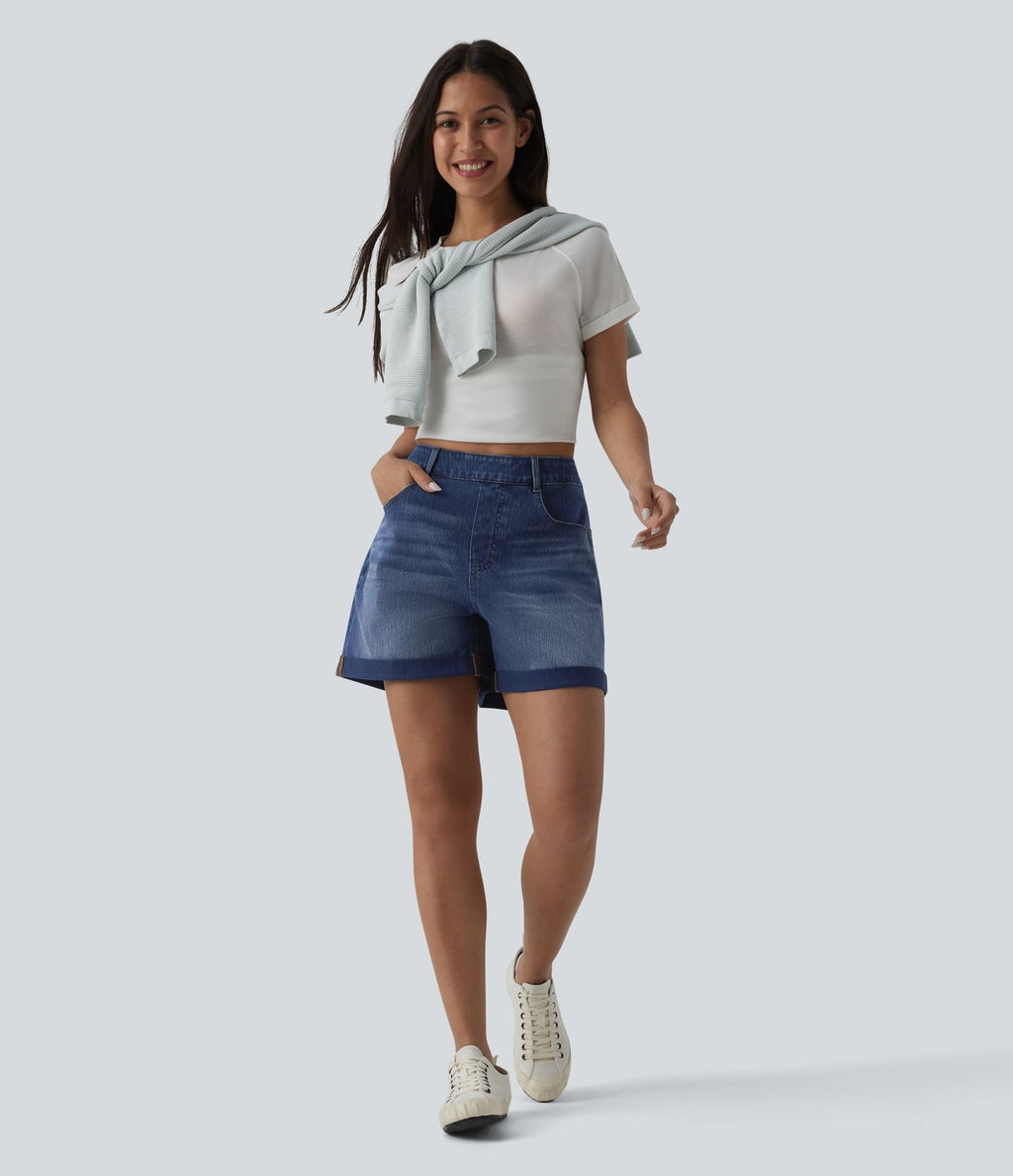 Short tailleur Halara Flex™ denim ample casual ourlet roulotté taille haute avec poches