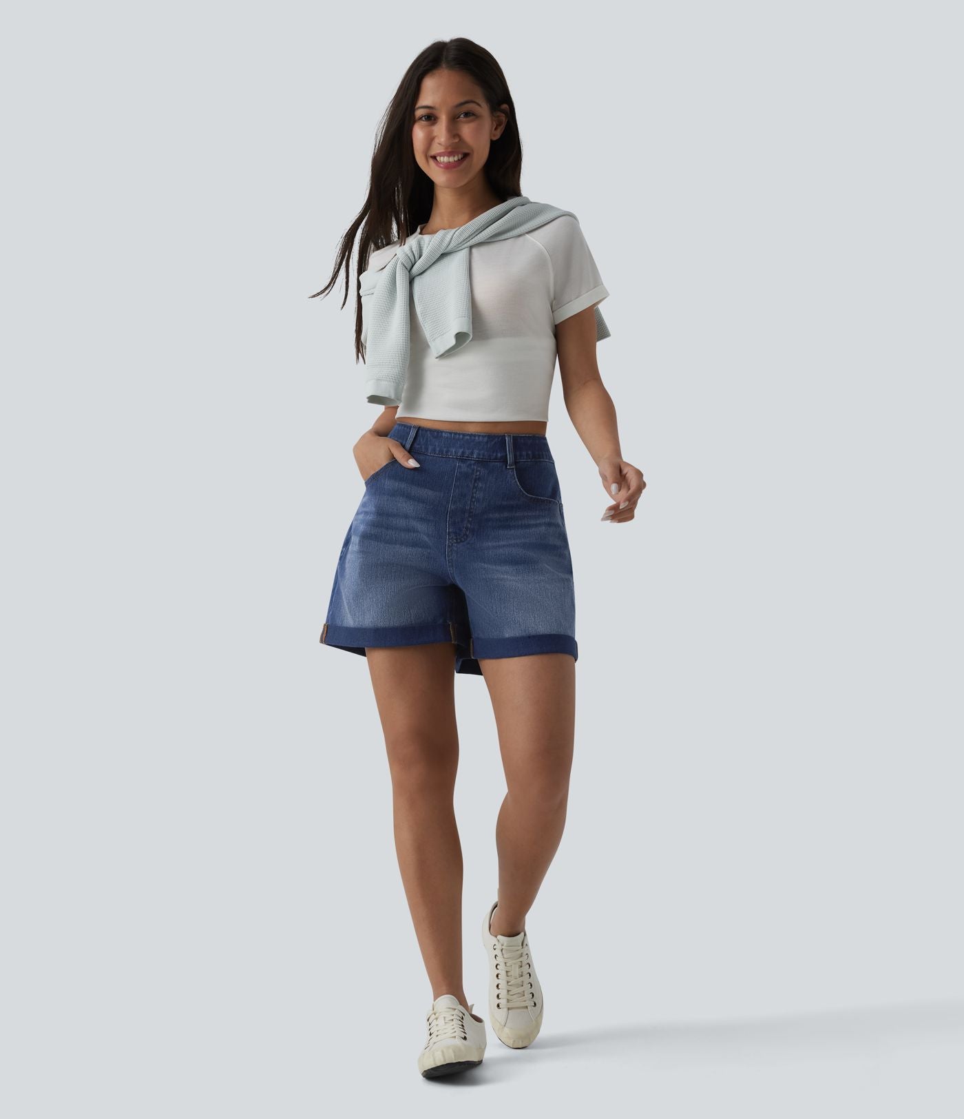 Short tailleur Halara Flex™ denim ample casual ourlet roulotté taille haute avec poches