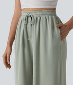 Pantalon large taille haute avec cordon de serrage et poches