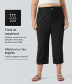 Pantalon de villégiature capri effet lin, grande taille, taille haute, avec poches