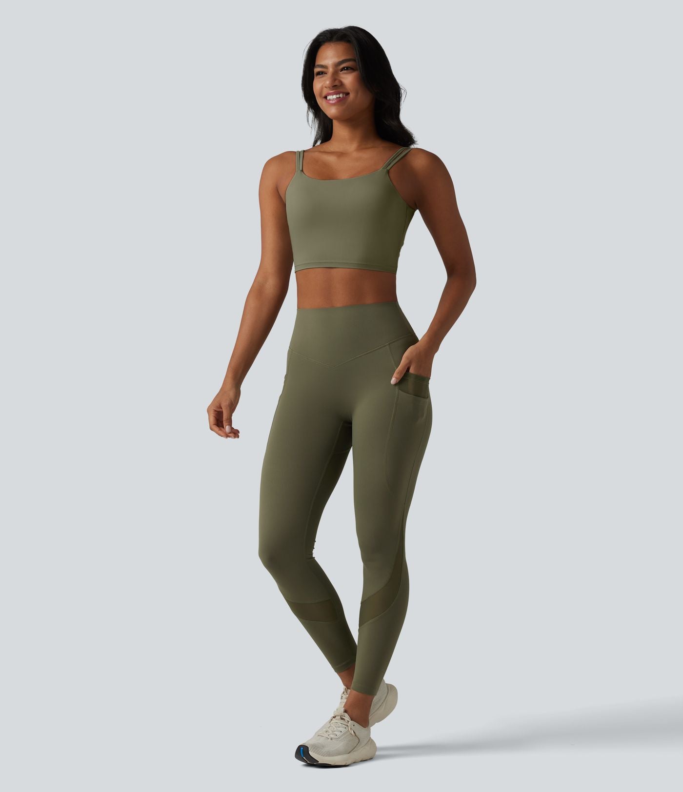 Legging de sport 7/8 Halara UltraSculpt™ taille haute gainant scrunch en mesh contrastant à poches