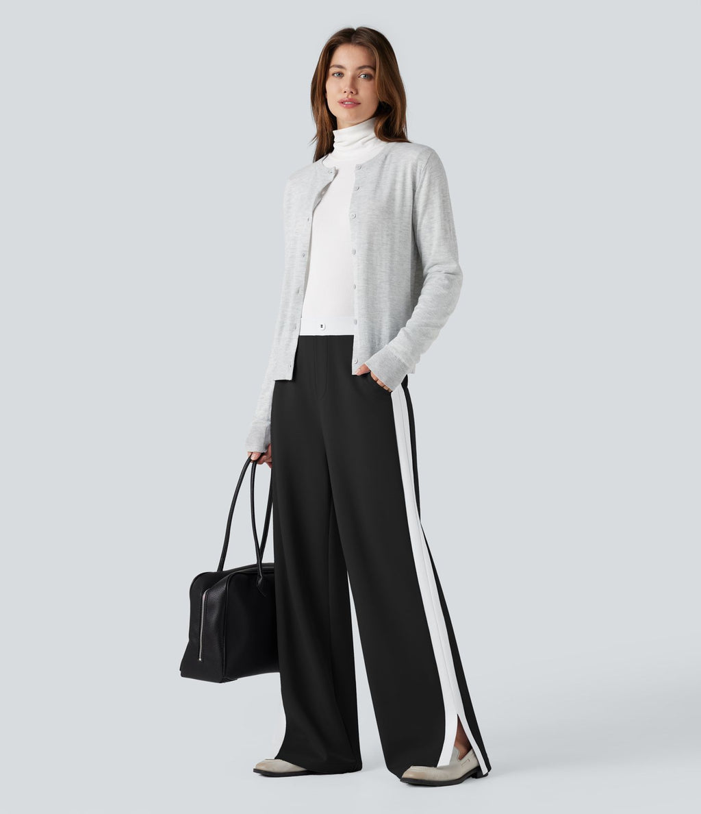 Pantalon de travail coupe droite taille moyenne color block avec fente avec poches