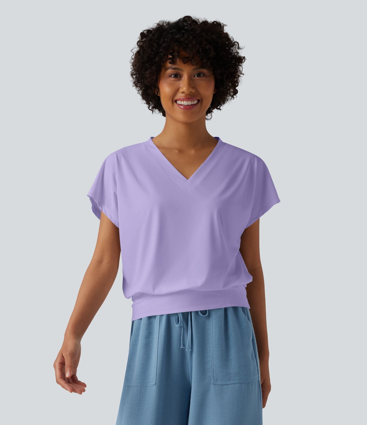 Haut de sport yoga oversize col V à manches courtes effet frais InstantCool à séchage rapide