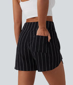Short casual taille haute ourlet arrondi rayures avec poches