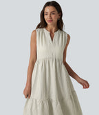 Robe midi rayée sans manches col V avec soutien-gorge intégré