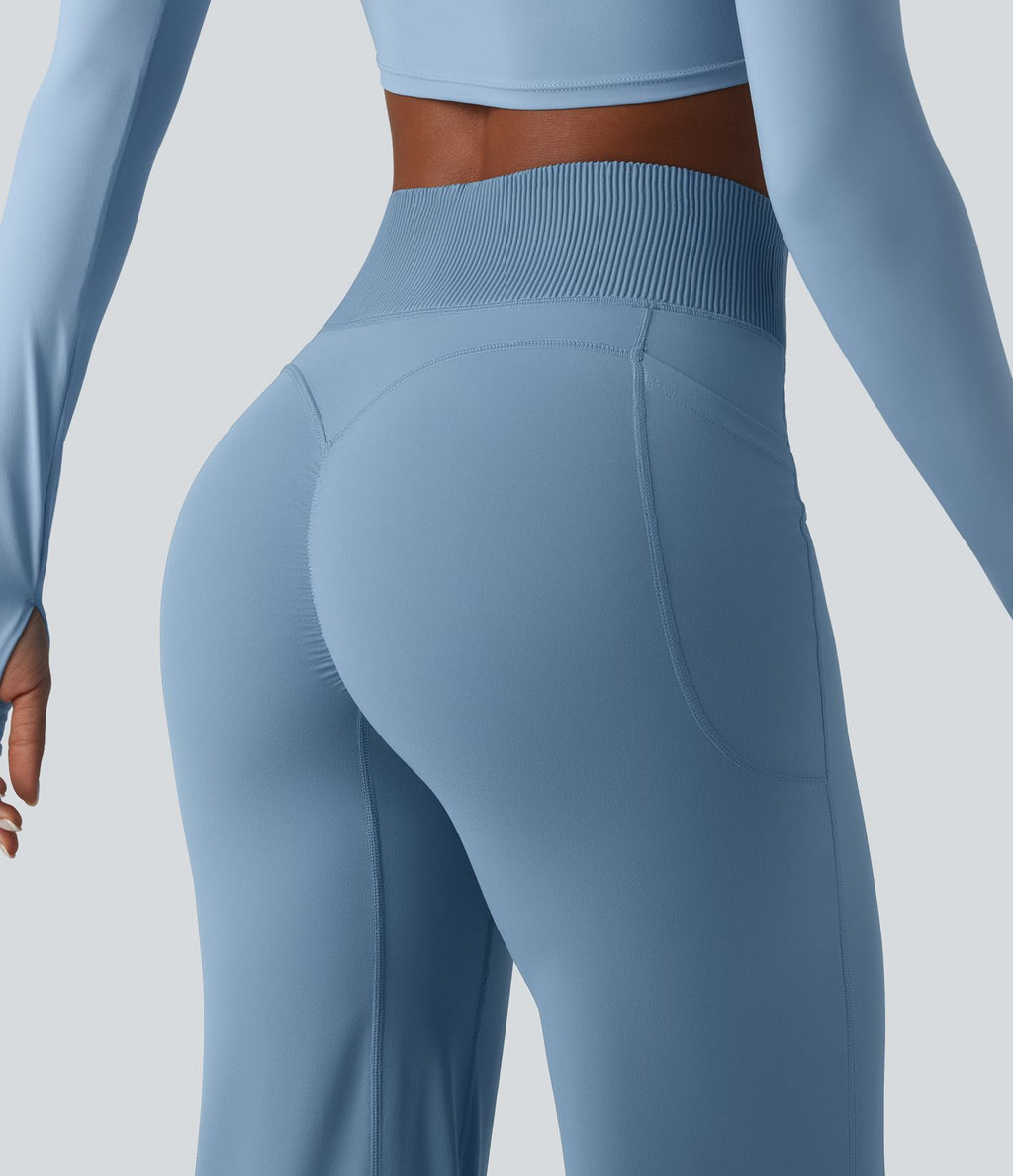 Pantalon de yoga droit Halara UltraSculpt™ taille haute gainant avec effet scrunch et poches