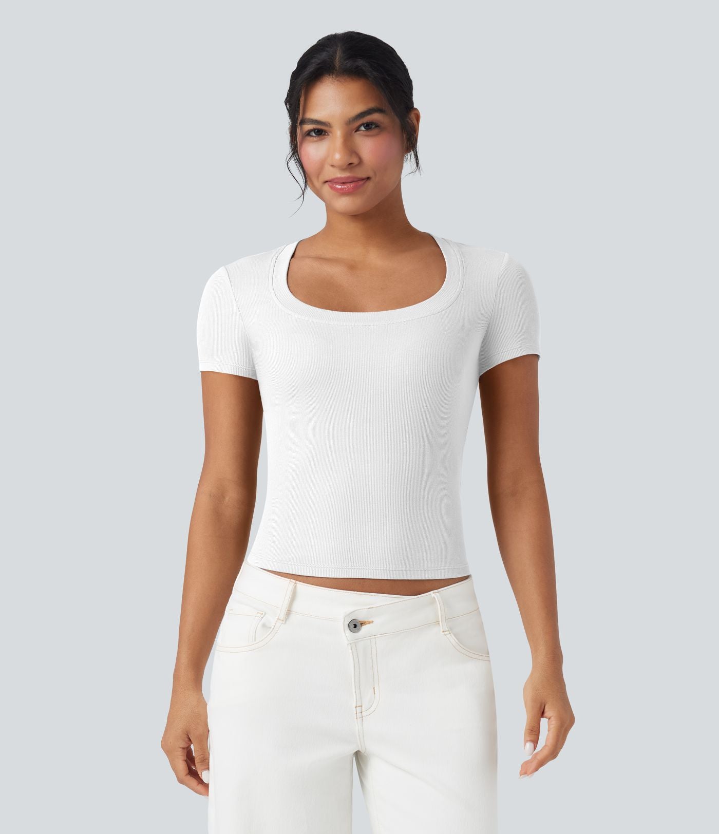 T-shirt décontracté maille côtelée manches courtes
