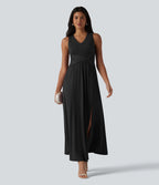 Robe longue sans manches col V avec poches