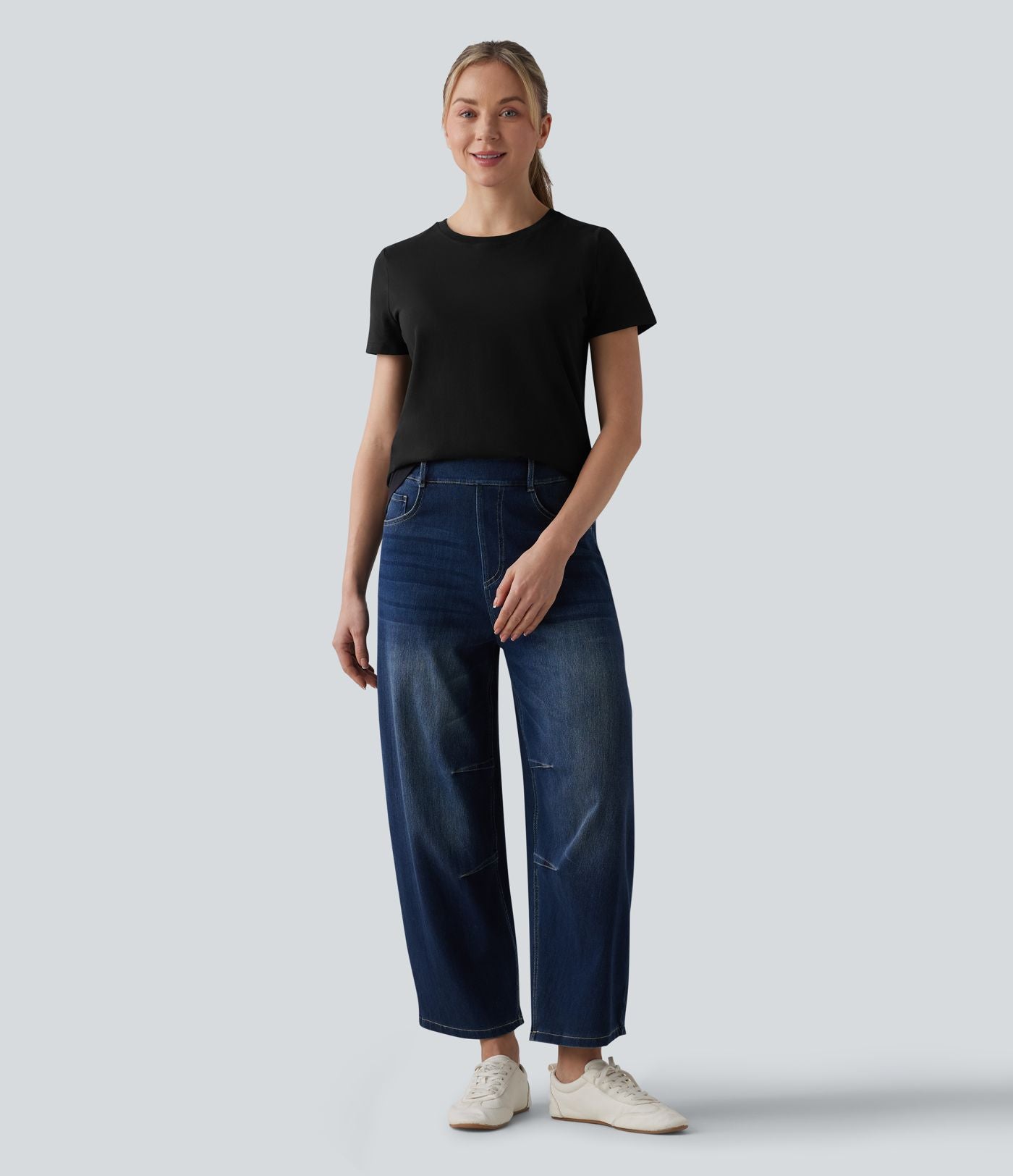 T-shirt casual ample col rond manches courtes en coton