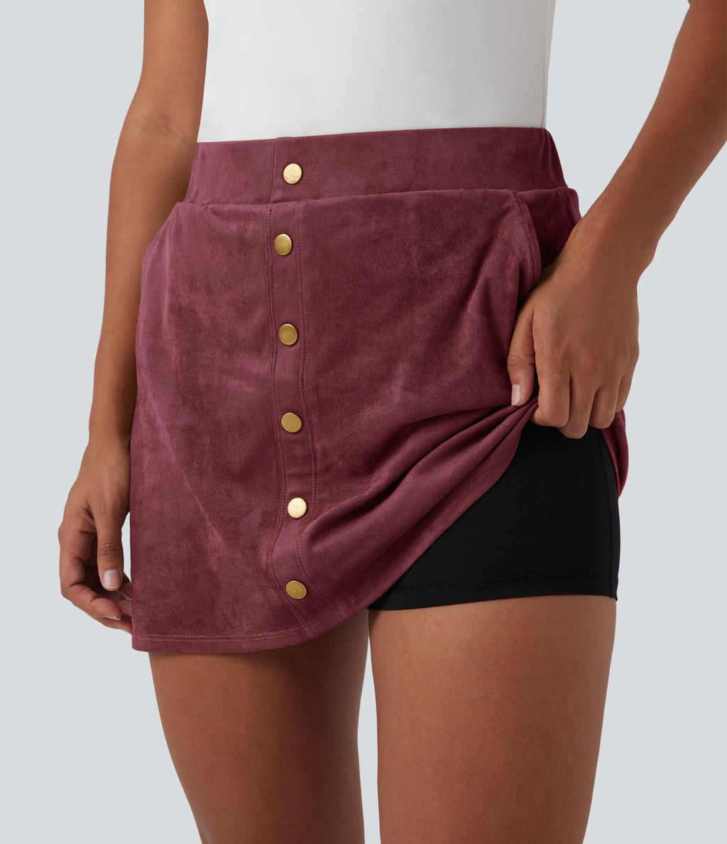 Jupe décontractée mini 2-en-1 ligne A daim synthétique taille haute avec poches