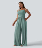 Combinaison décontractée large chinée froncée bretelles ajustables avec poches - Easy Peasy