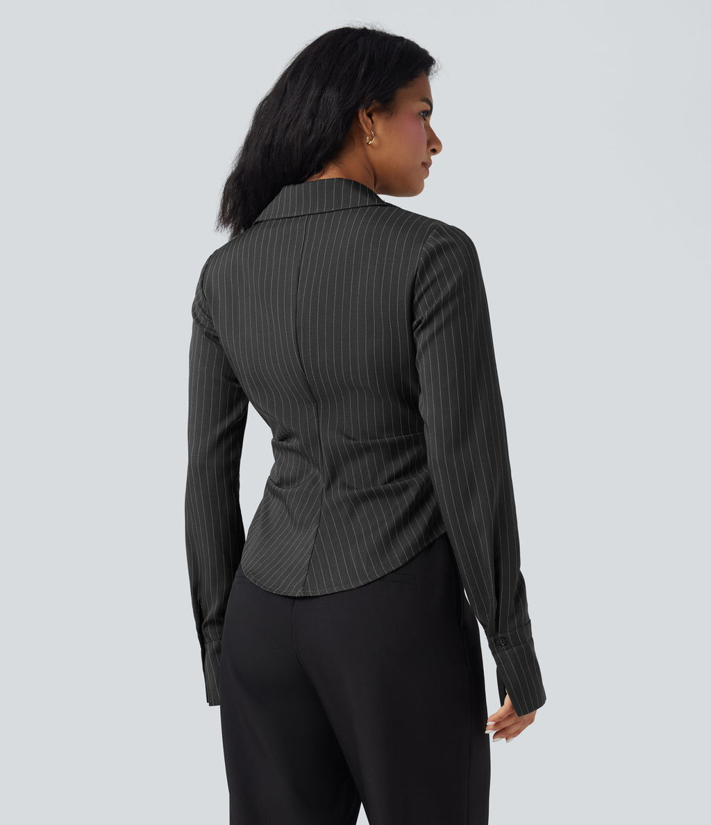 Chemise tailleur portefeuille laçage rayures manches longues