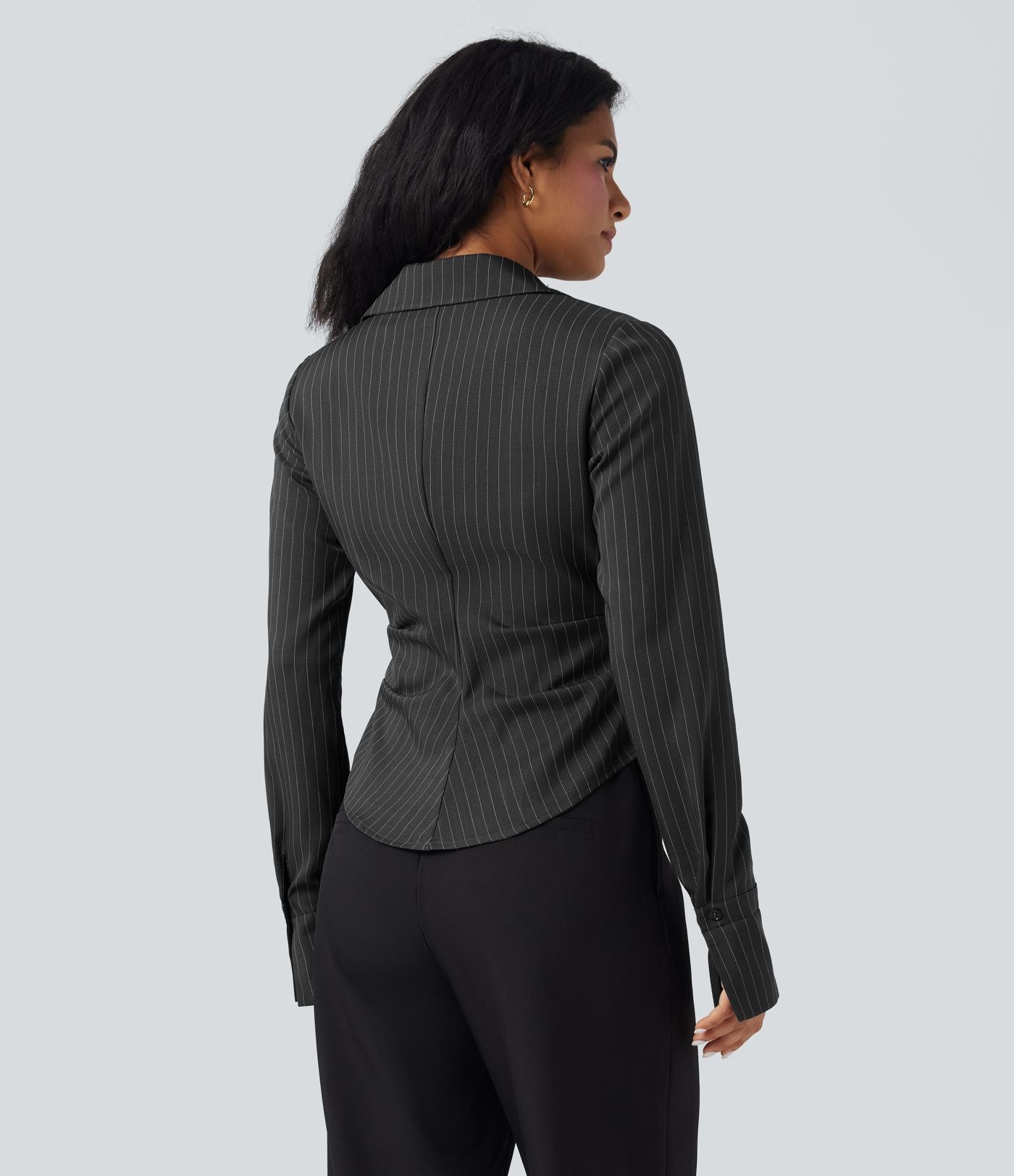 Chemise tailleur portefeuille laçage rayures manches longues