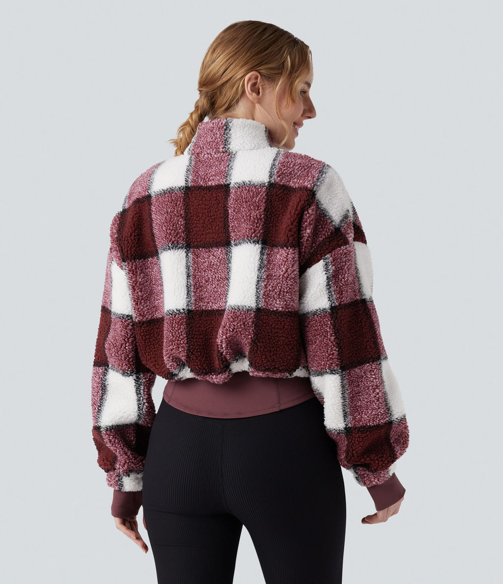 Veste 3-en-1 à col montant, manches longues, trous pour les pouces et veste sherpa à ourlet avec cordon de serrage avec poches