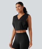 Débardeur yoga crop top SoftlyZero™ Airy col V toucher frais, protection solaire UPF50+