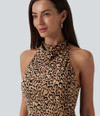 Robe micro mini moulante col américain imprimé léopard