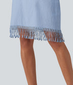 Robe mini sans manches col V avec ourlet à franges