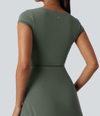Robe décontractée mini 2-en-1 Softlyzero™ Plush à col carré style corset avec poche