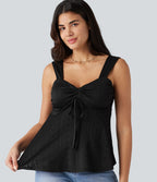 Débardeur décontracté froncé avec cordon de serrage, broderie anglaise et soutien-gorge intégré