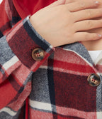 Veste de Casual à Carreaux en Polaire à Capuche avec Cordon de Serrage Boutons et Poches Latérales