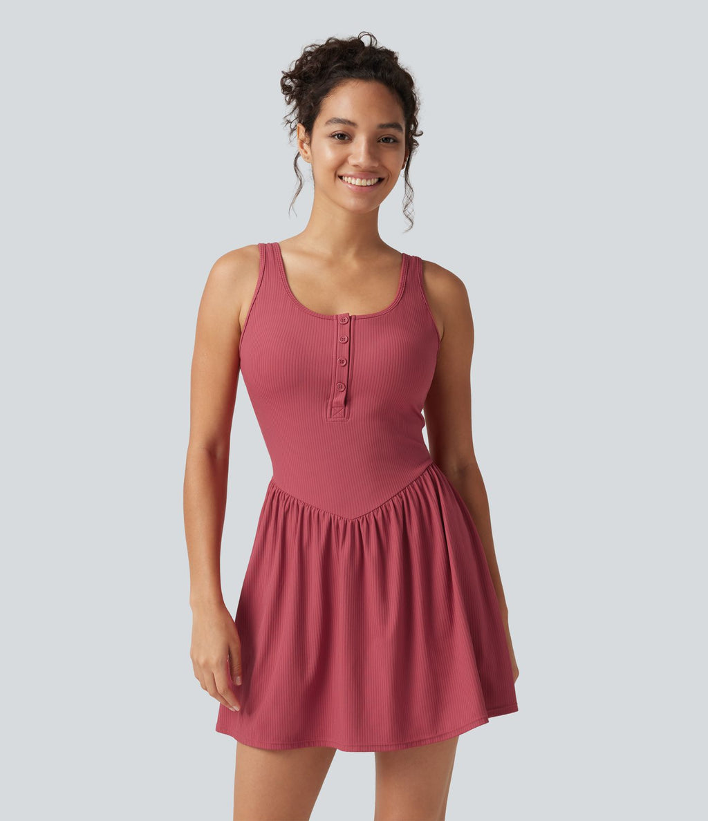 Robe mini de tennis Active Dress côtelée à col tunisien, poches et accès facile Easy Peasy