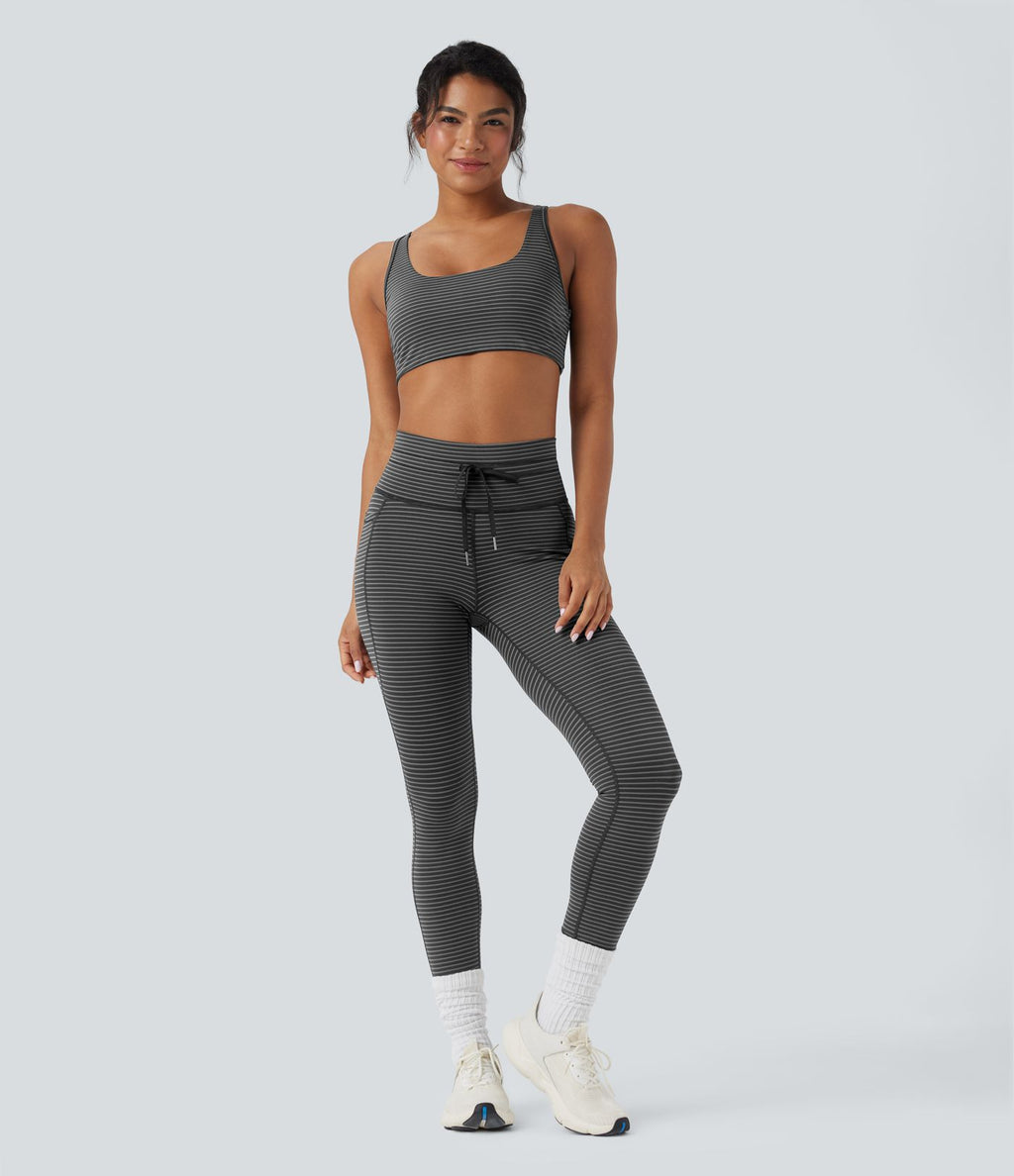 Brassière de sport yoga soutien léger col U à découpes rayé bonnets A-C