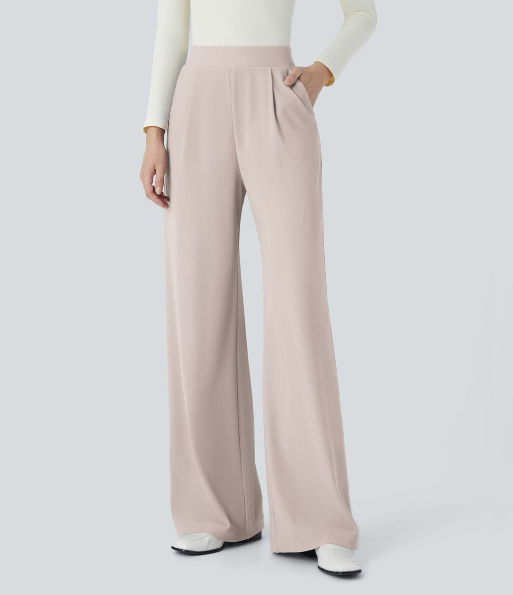 Halara Flex™ Pantalon Tailleur Évasé à Taille Haute Sculptant la Silhouette avec Poches Latérales Micro Waffle