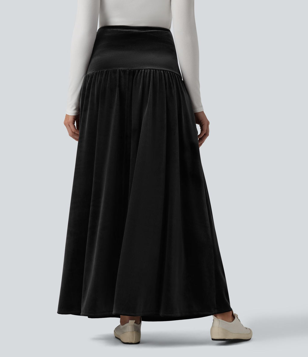 Jupe longue casual trapèze velours taille haute