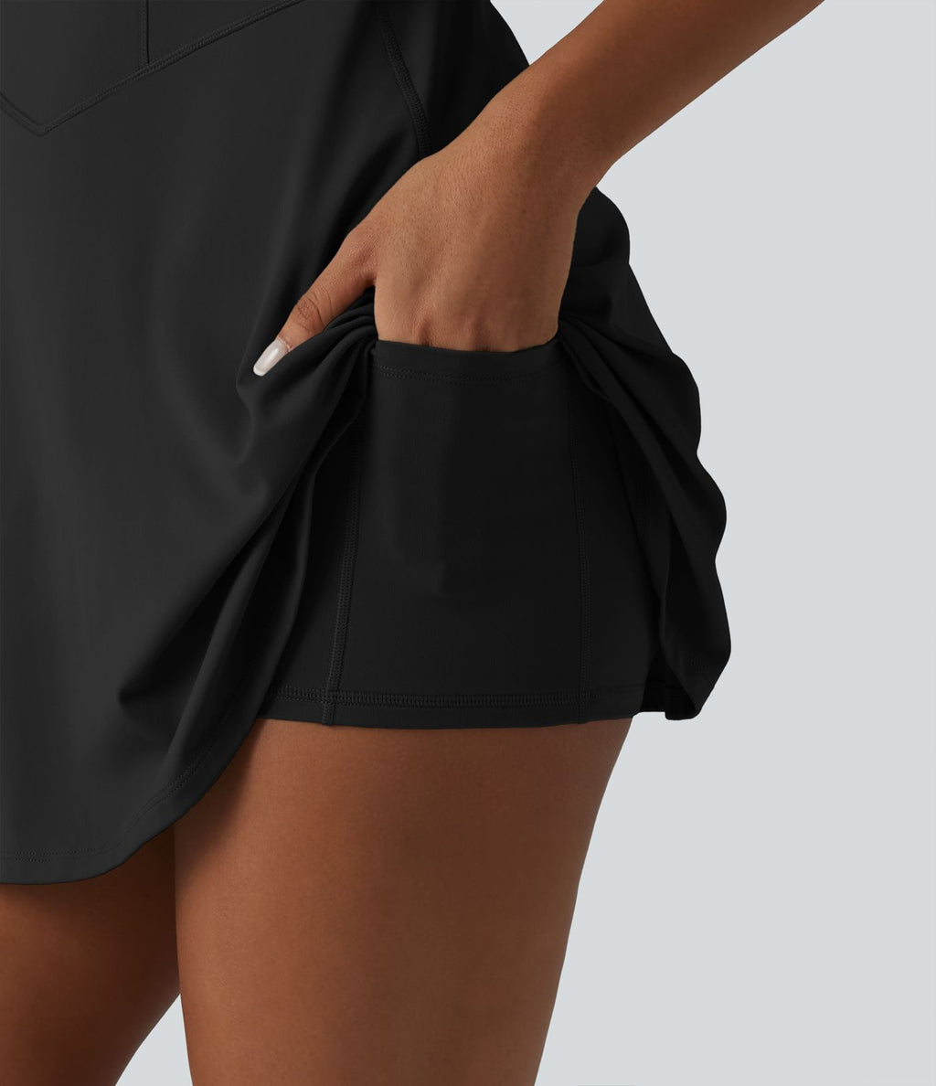 Robe de sport mini sans manches col U 2 en 1 avec soutien-gorge intégré et poches - Easy Peasy
