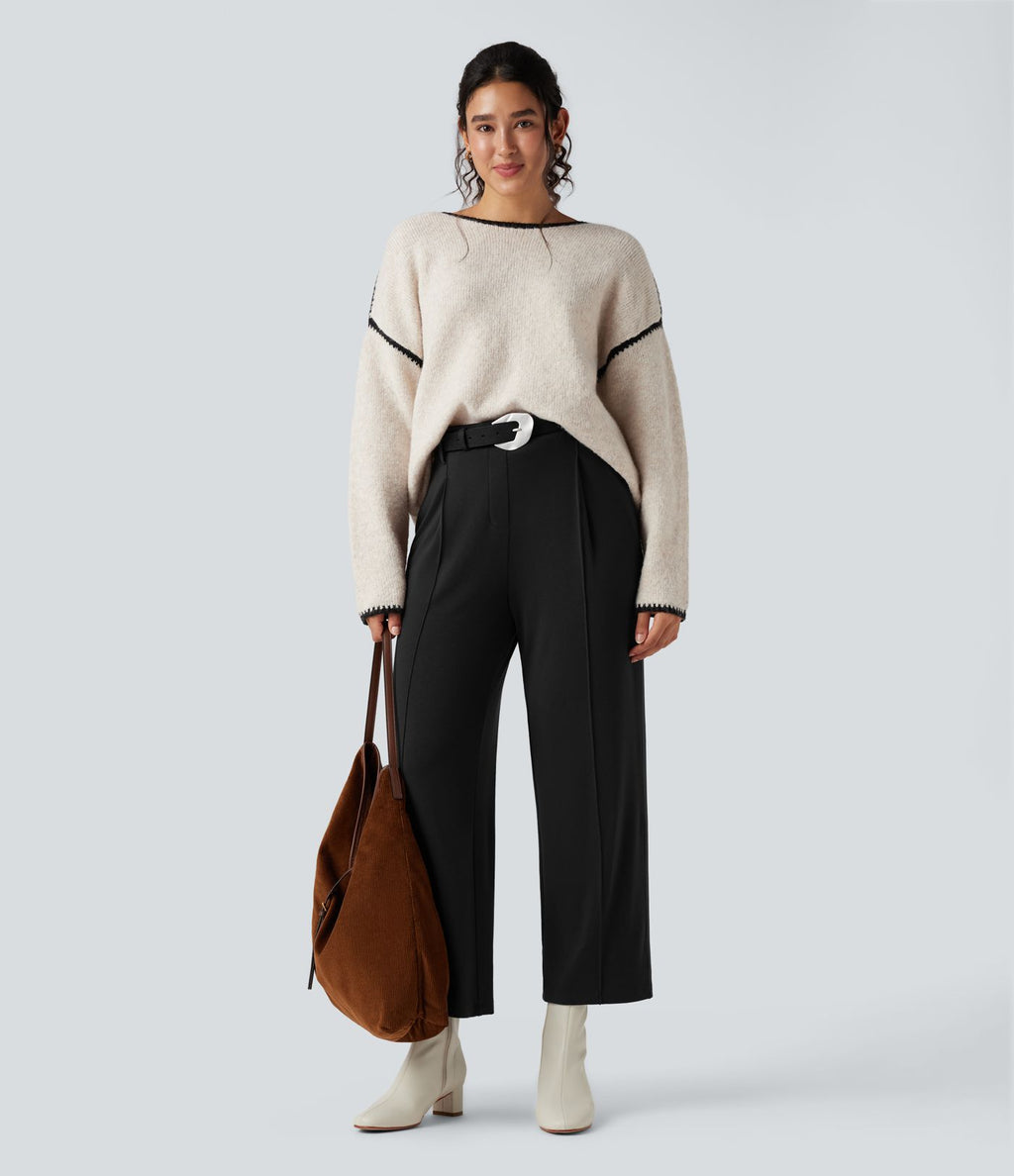 Pantalon tailleur thermique taille haute avec poches