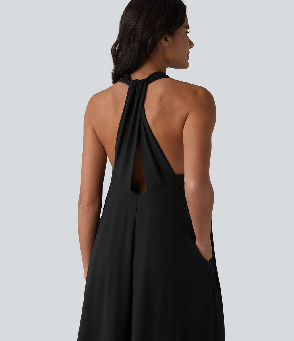 Robe midi décontractée col V avec poches