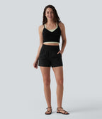 Short casual ample taille haute séchage rapide aspect froissé avec poches