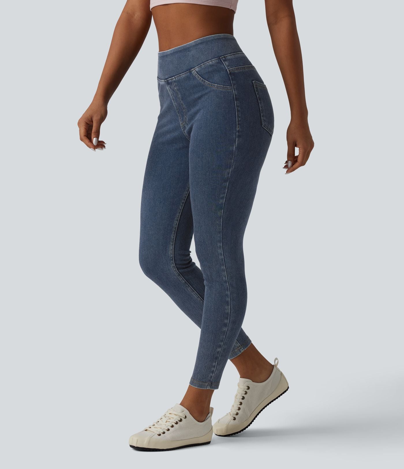 Halara Flex™ Jeggings casual 7/8 taille haute en lyocell drapé effet denim, avec poches