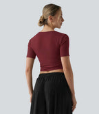 T-shirt décontracté col V manches courtes coupe courte