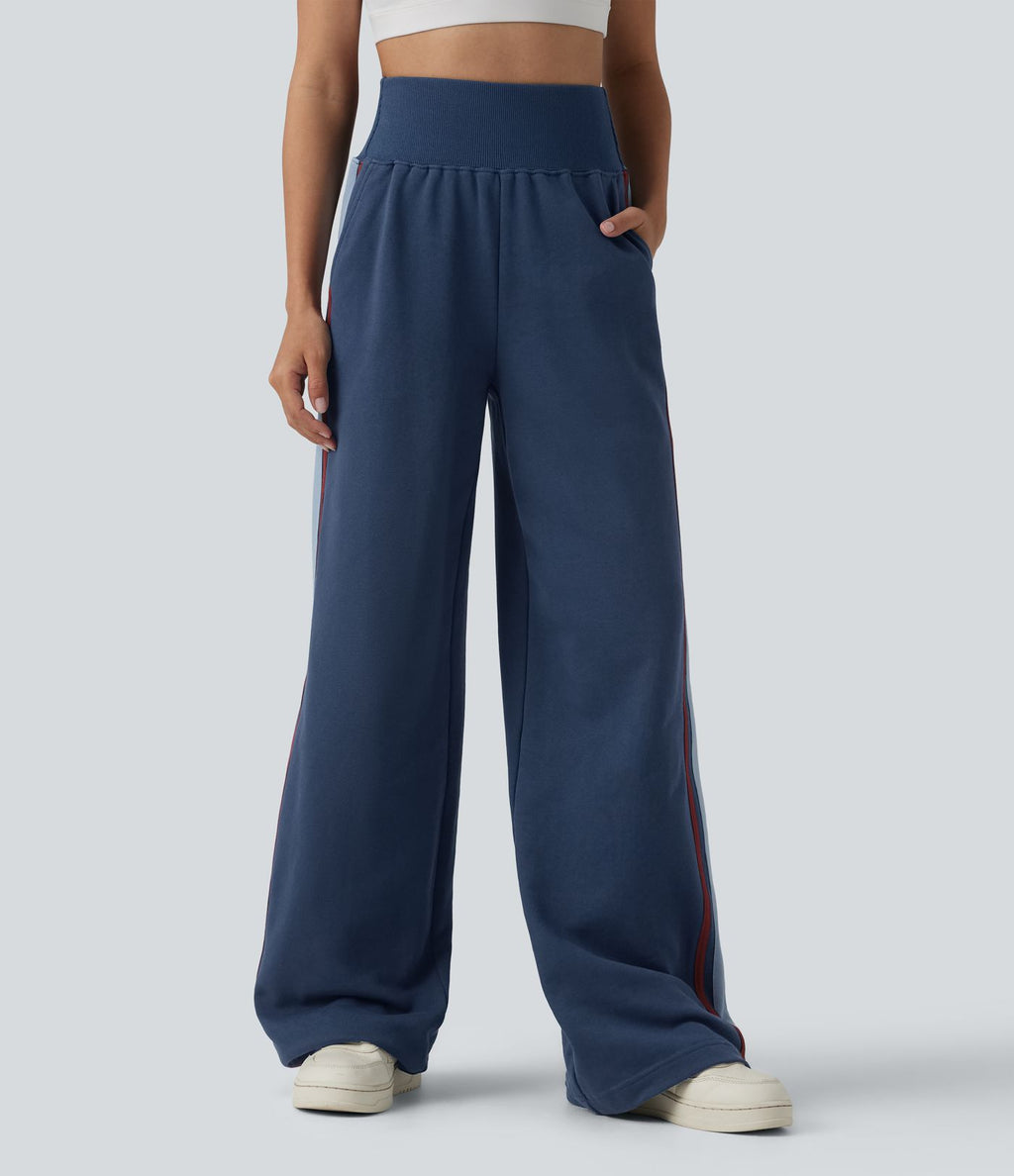 Pantalon de jogging casual coton large gainant à rayures taille haute avec poches