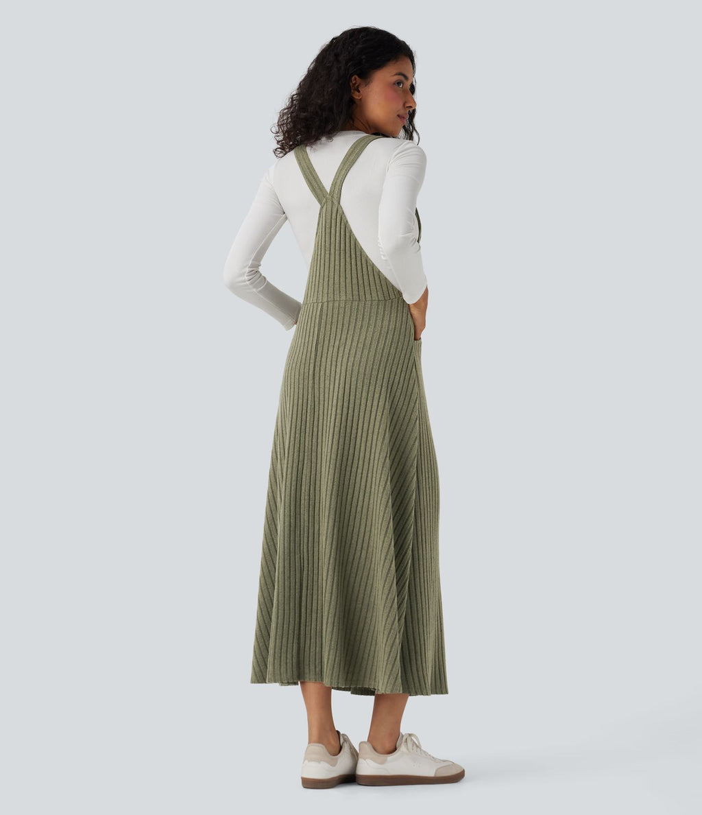 Robe de chasuble décontractée maille côtelée avec poches