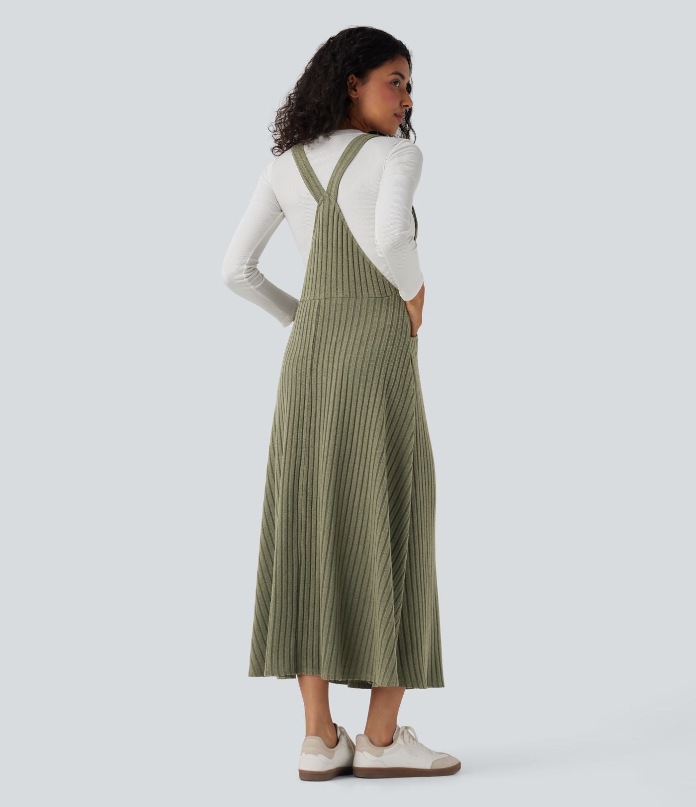 Robe de chasuble décontractée maille côtelée avec poches