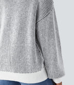 Pull col rond motif rayé bicolore à manches longues