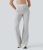 Pantalon de yoga évasé à rayures, taille haute, cordon et poches