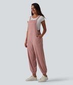 Salopette casual fuselée col carré en tissu gaufré avec poches