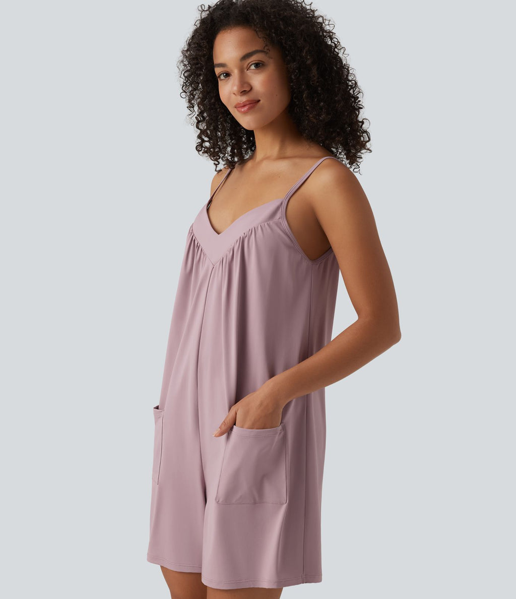 Combishort casual col V avec poches