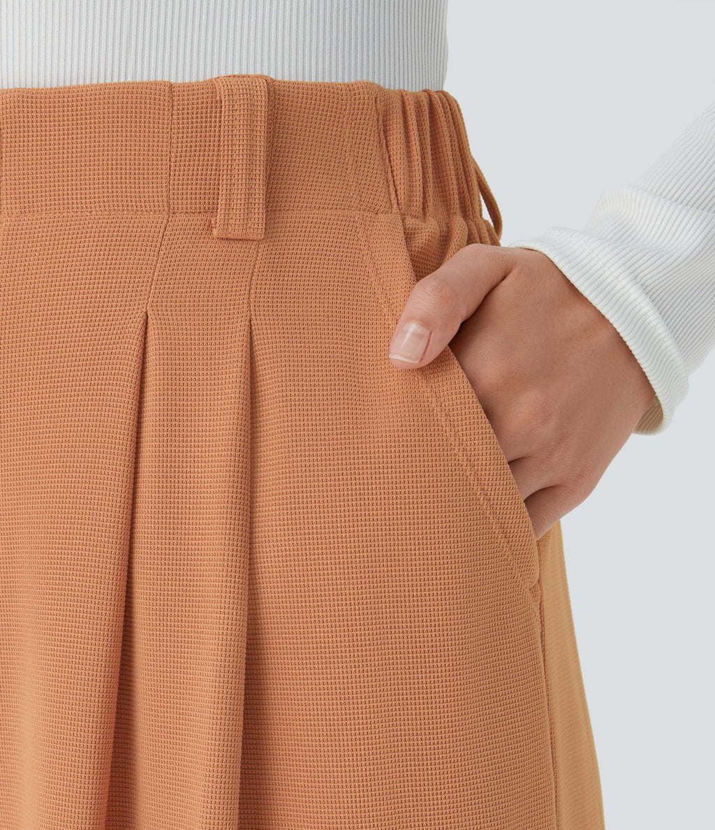 Halara Flex™ Pantalon Tailleur Large Fluide Gaufré Taille Haute Poches Latérales