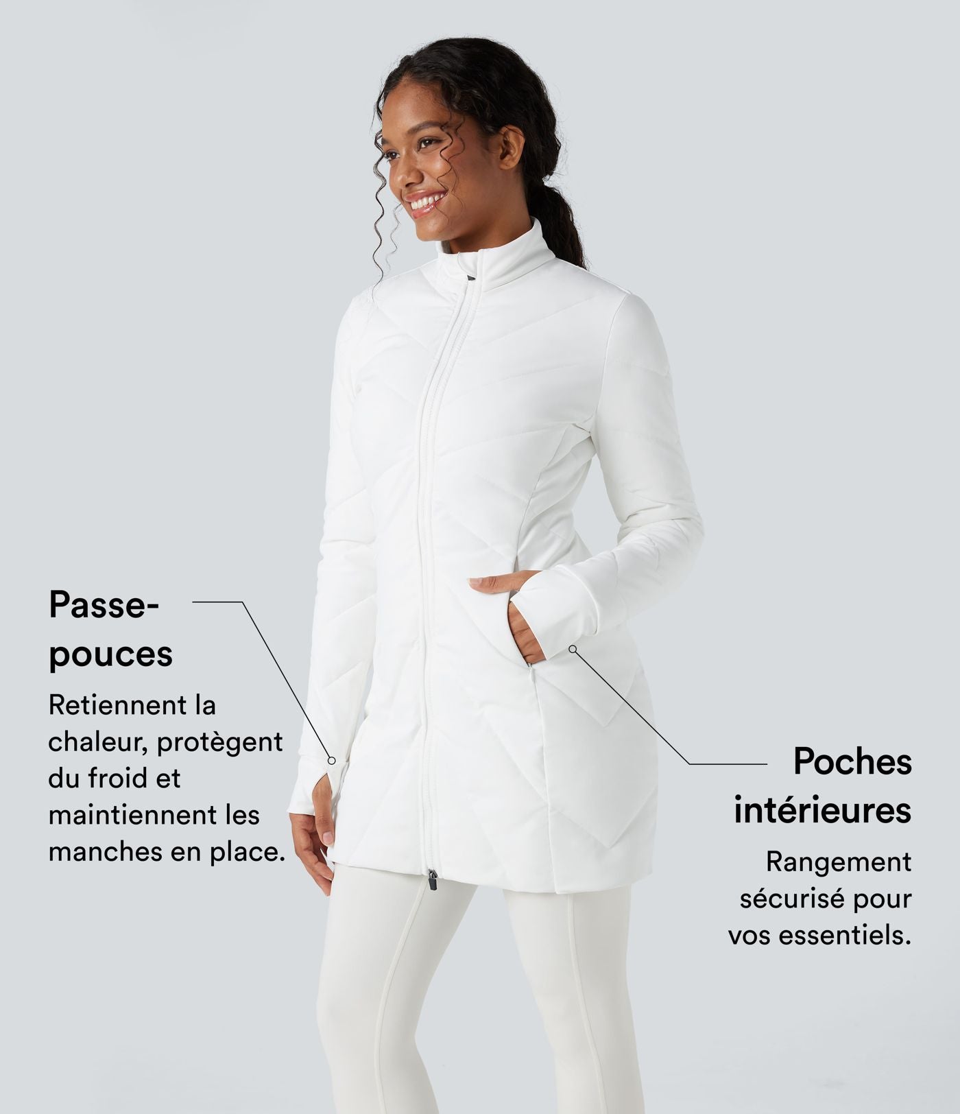 Doudoune PuffFlex col montant double zip avec passants pouces avec poches