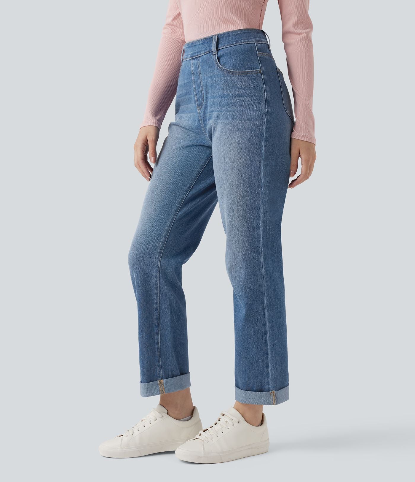 Jean décontracté Halara Flex™ ajusté taille haute ourlet retroussé avec poches
