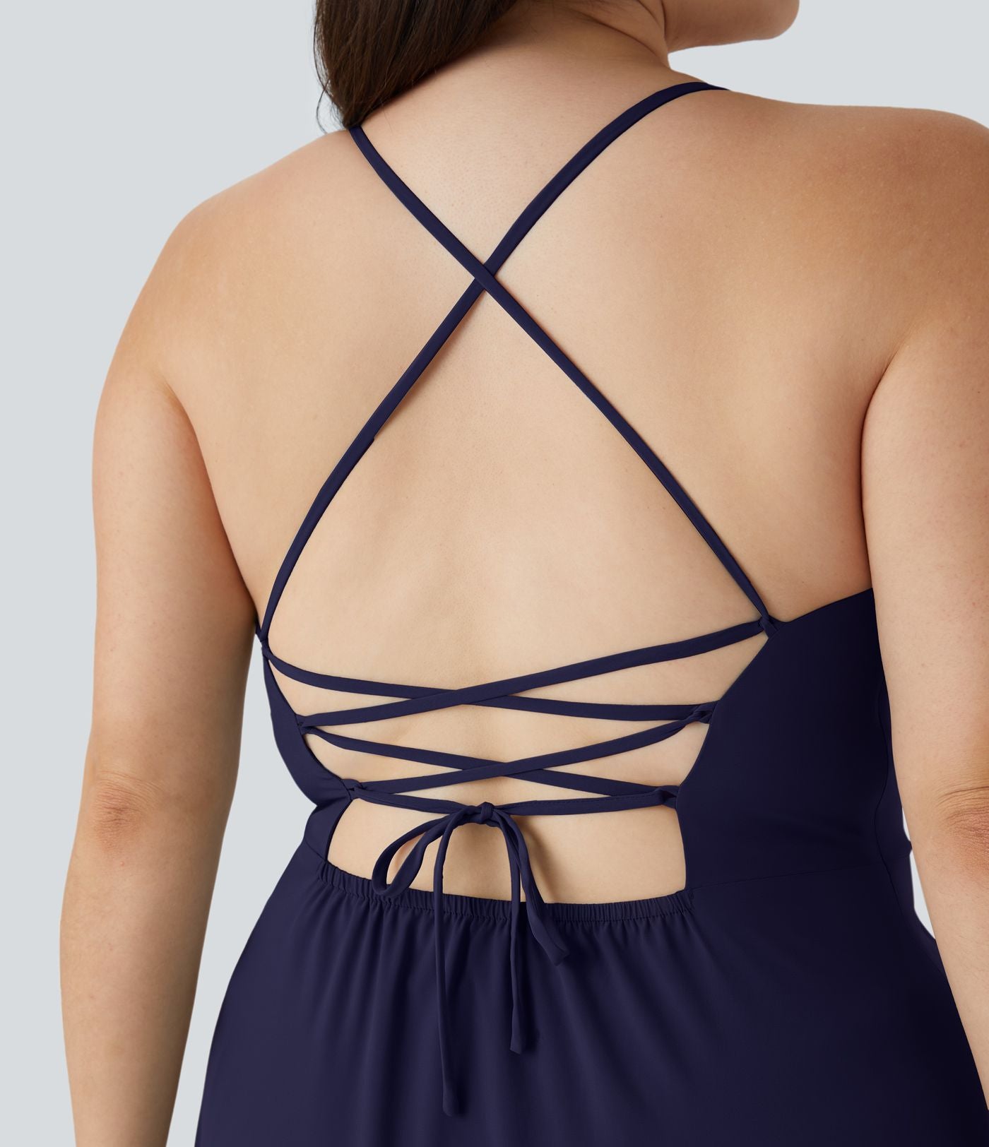 Breezeful ™ Robe Casual Grande Taille Maxi à Dos Nu Croisillons Lacés Fermeture Éclair Latérale Volants et Ourlet Fendu à Séchage Rapide