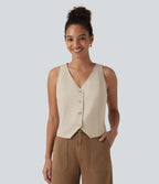 Gilet casual en mélange lin à col V