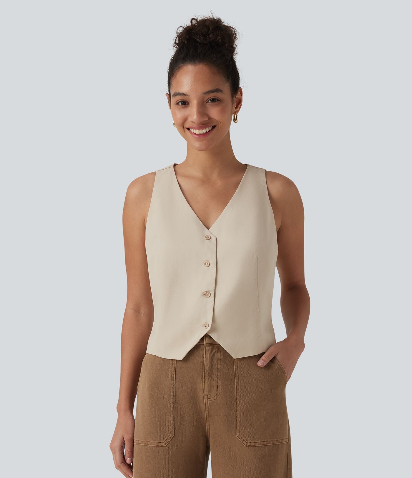 Gilet casual en mélange lin à col V