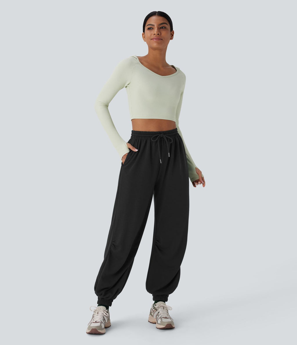 Jogging de running taille haute avec poches et cordon de serrage
