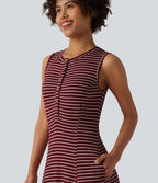 Robe longue fluide casual Henley sans manches à rayures avec poches